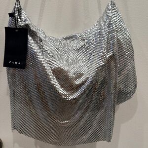 Zara silver shoulder metallic mesh bag - NWT